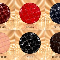 Barbarella Luxe – Sei colori disponibili per gli inserti in pelle effetto coccodrillo.